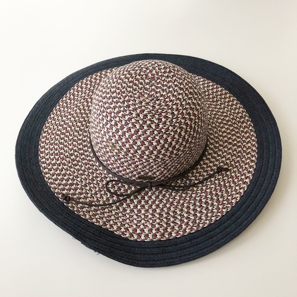 Betmar Wide Brim Floppy Beach Sun Hat Red Green White Cross Hatch Black Border - Picture 4 of 11